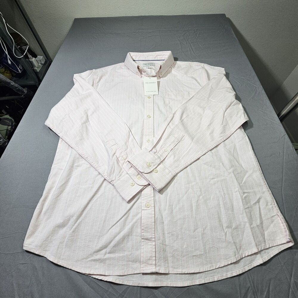 Free Assembly Men's  NWT Pink Stripe Cotton Button Down Oxford Shirt Size XL L/S